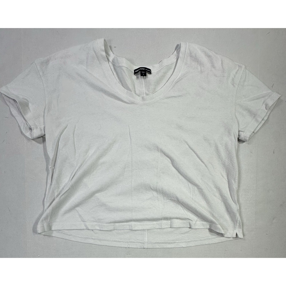 James Perse White Cropped T-Shirt Women's Size 1 Made in USA Soft Stretch Tee